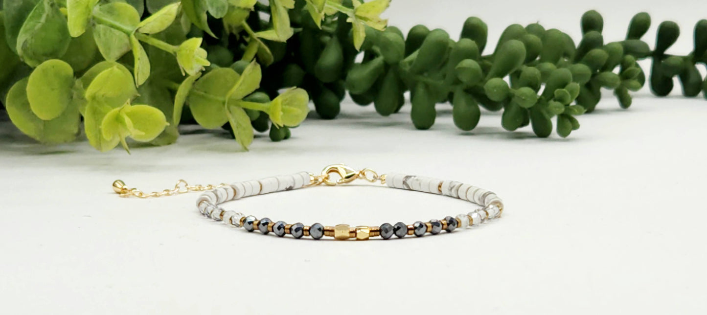 EMPATH PROTECTION-Terahertz/C. Quartz/White Howlite Bracelet: OPTION #1: Bracelets Only