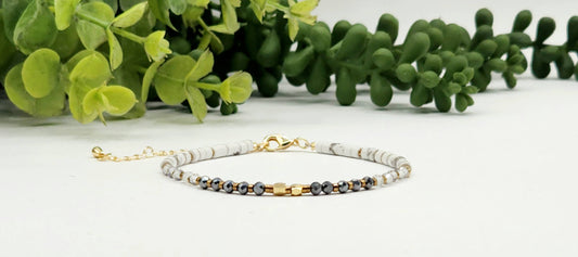 EMPATH PROTECTION-Terahertz/C. Quartz/White Howlite Bracelet: OPTION #1: Bracelets Only