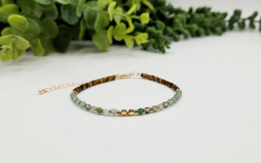ABUNDANCE-Moss Agate/Green Aventurine/Tiger Eye Bracelet-3mm: OPTION #1: Bracelets Only