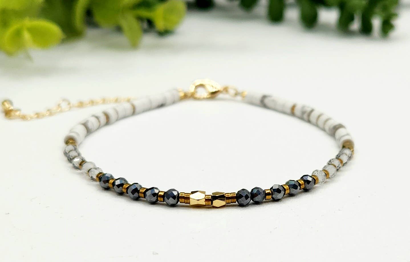 EMPATH PROTECTION-Terahertz/C. Quartz/White Howlite Bracelet: OPTION #1: Bracelets Only