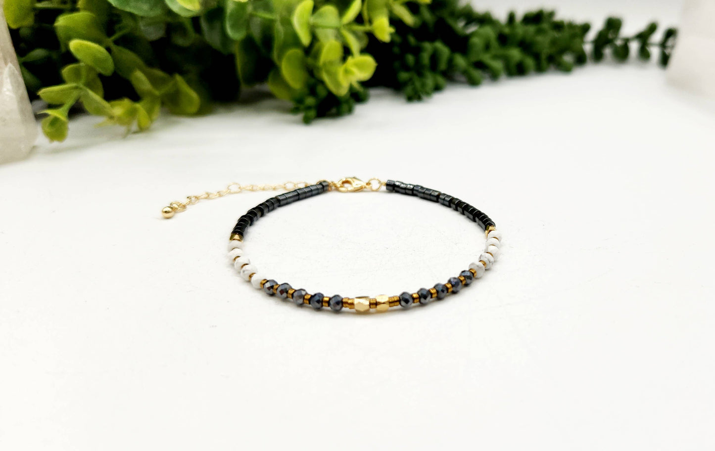 PAIN RELIEF-Terahertz/Howlite/Hematite Bracelet-3mm w/Clasp: OPTION #1: Bracelets Only