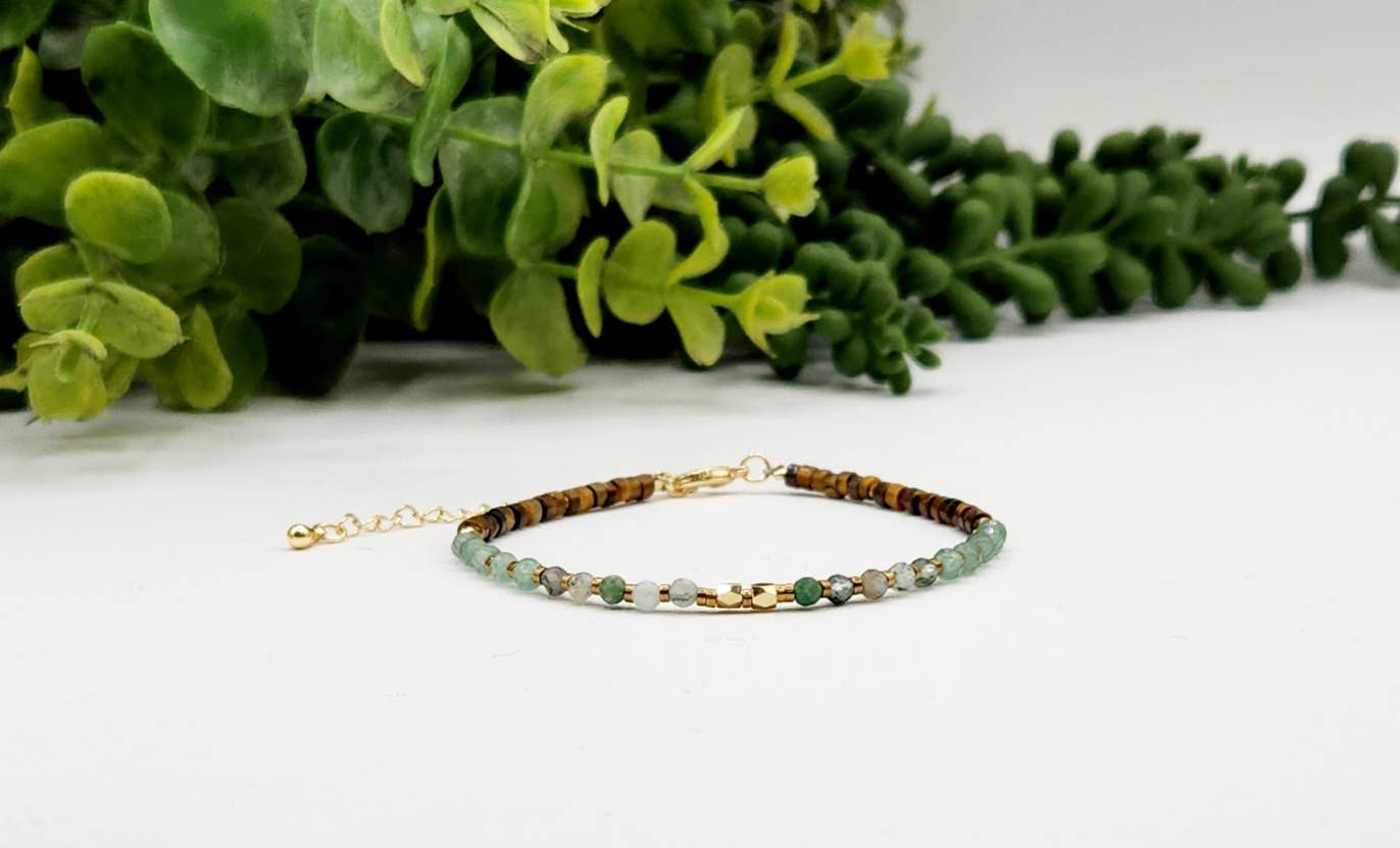 ABUNDANCE-Moss Agate/Green Aventurine/Tiger Eye Bracelet-3mm: OPTION #1: Bracelets Only