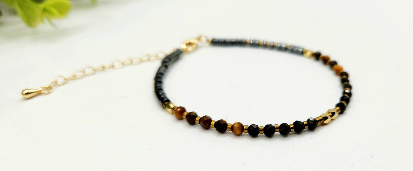 TRIPLE PROTECTION-Obsidian/Tiger Eye/Hematite Bracelet 3mm: OPTION #1: Bracelets Only