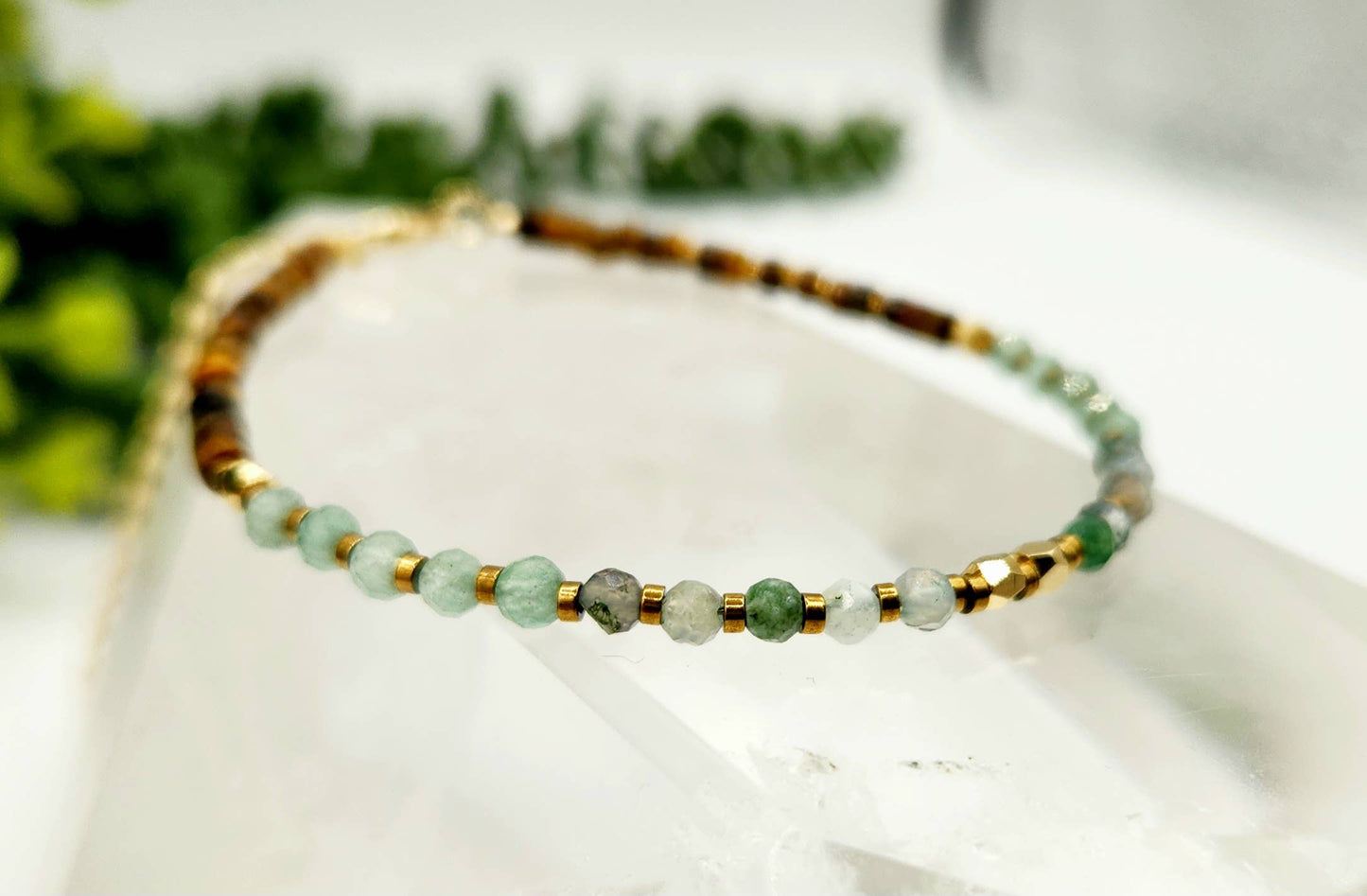 ABUNDANCE-Moss Agate/Green Aventurine/Tiger Eye Bracelet-3mm: OPTION #1: Bracelets Only