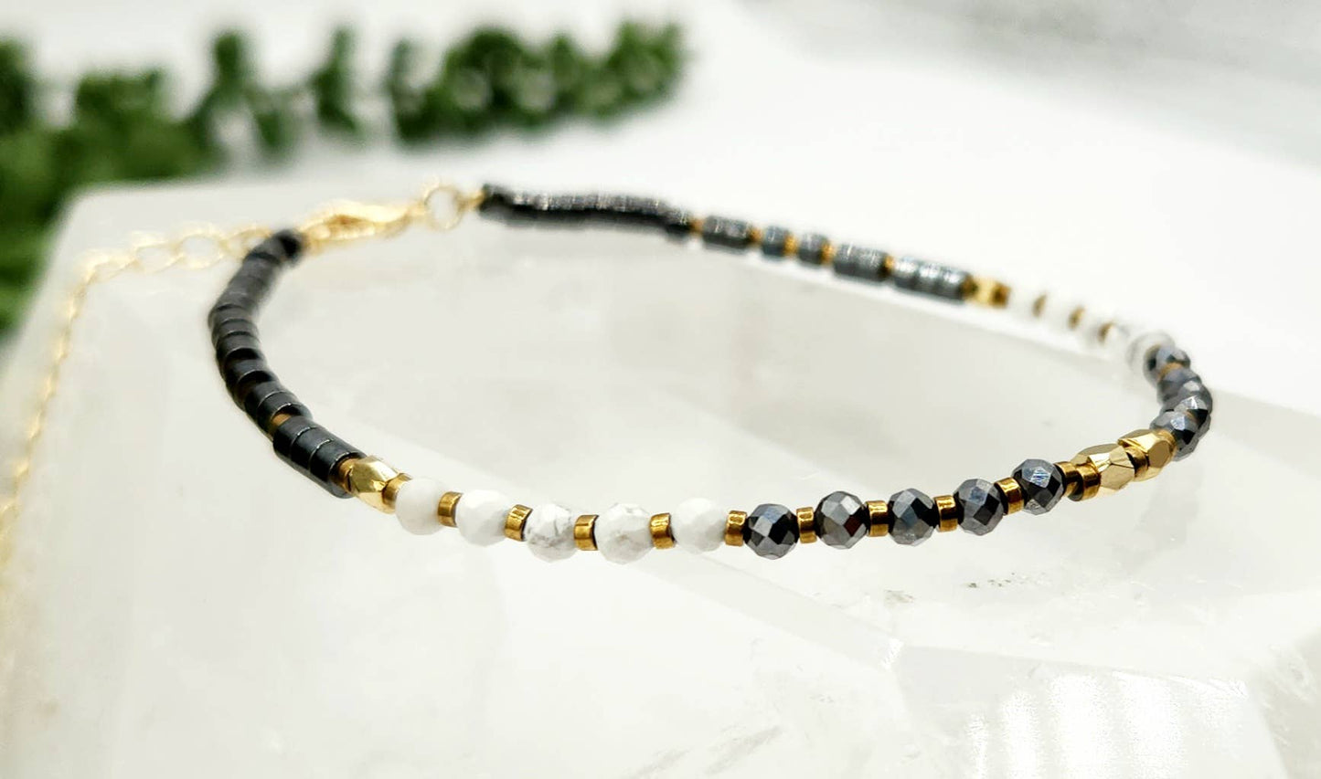 PAIN RELIEF-Terahertz/Howlite/Hematite Bracelet-3mm w/Clasp: OPTION #1: Bracelets Only