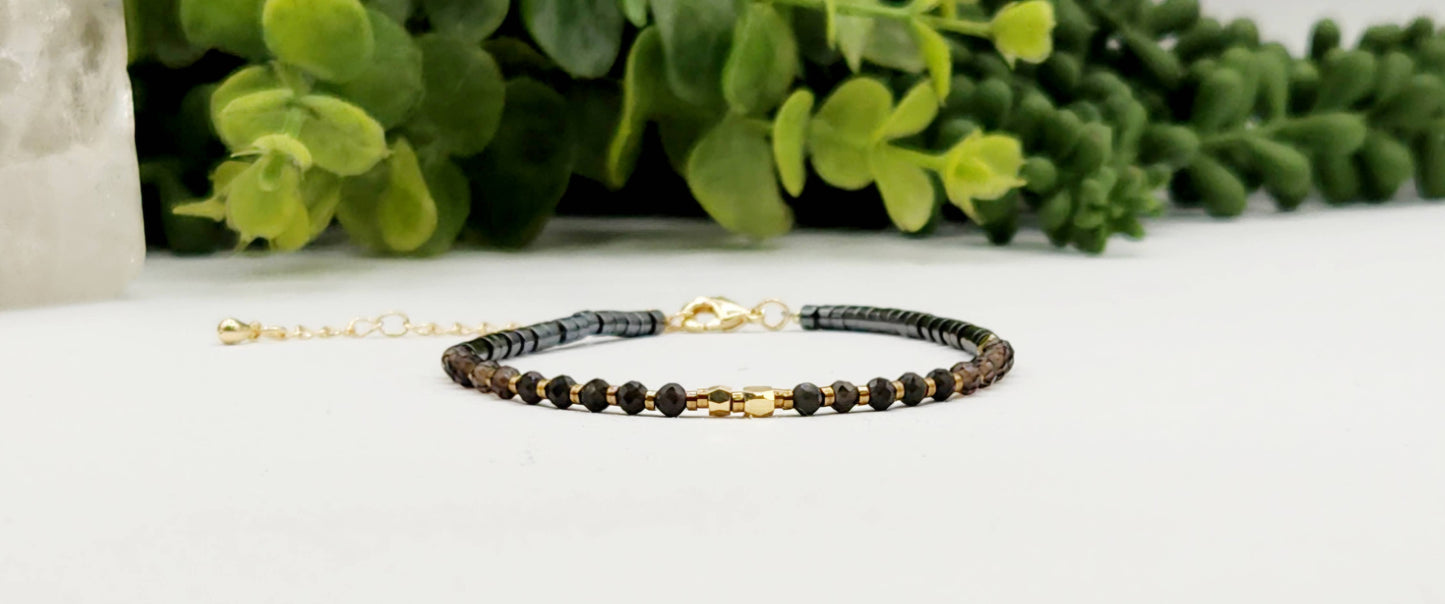 GROUNDING/BALANCE-Obsidian/Smoky Quartz/Hematite Bracelet: OPTION #1: Bracelets Only