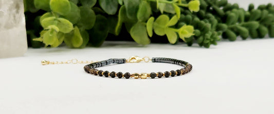 GROUNDING/BALANCE-Obsidian/Smoky Quartz/Hematite Bracelet: OPTION #1: Bracelets Only