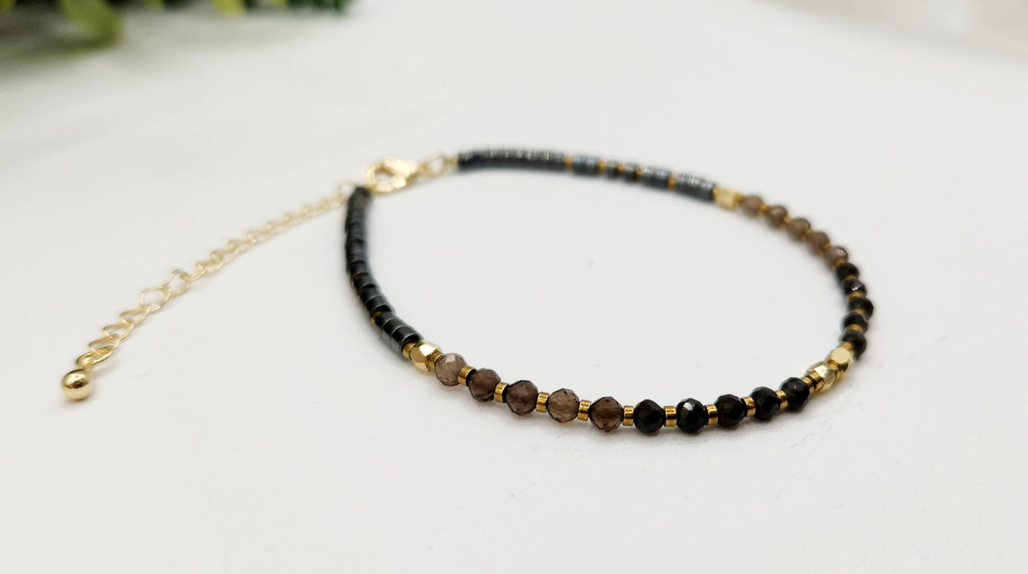 GROUNDING/BALANCE-Obsidian/Smoky Quartz/Hematite Bracelet: OPTION #1: Bracelets Only