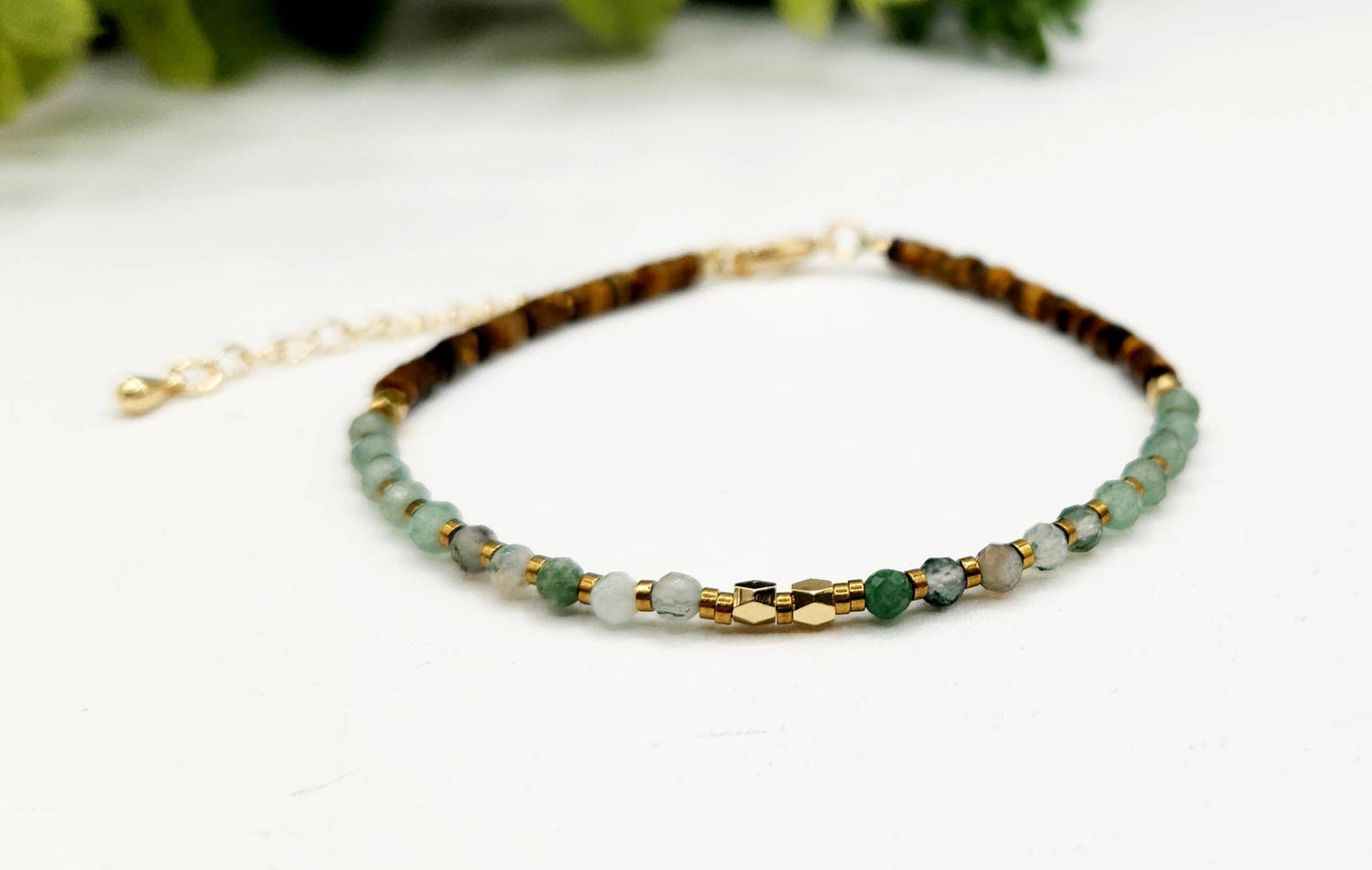 ABUNDANCE-Moss Agate/Green Aventurine/Tiger Eye Bracelet-3mm: OPTION #1: Bracelets Only