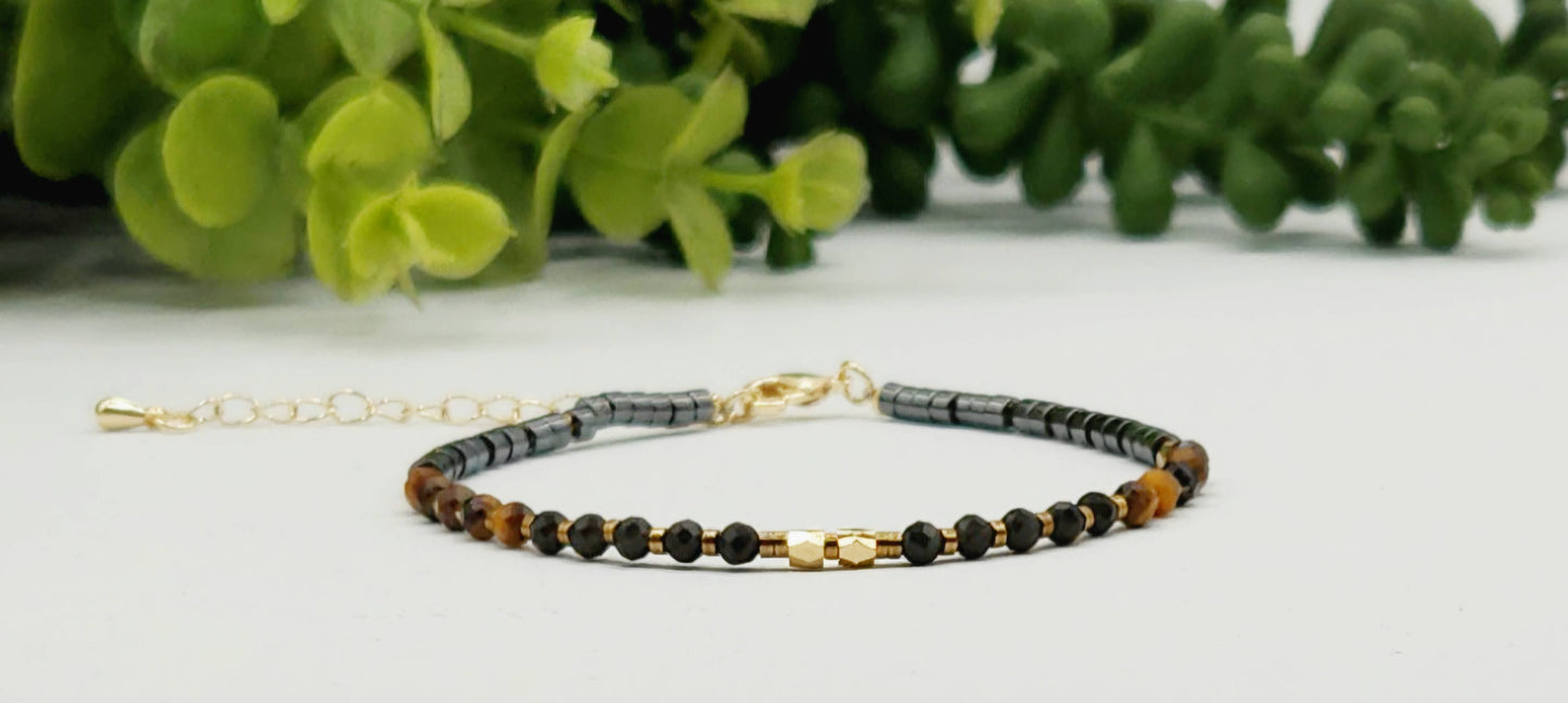 TRIPLE PROTECTION-Obsidian/Tiger Eye/Hematite Bracelet 3mm: OPTION #1: Bracelets Only