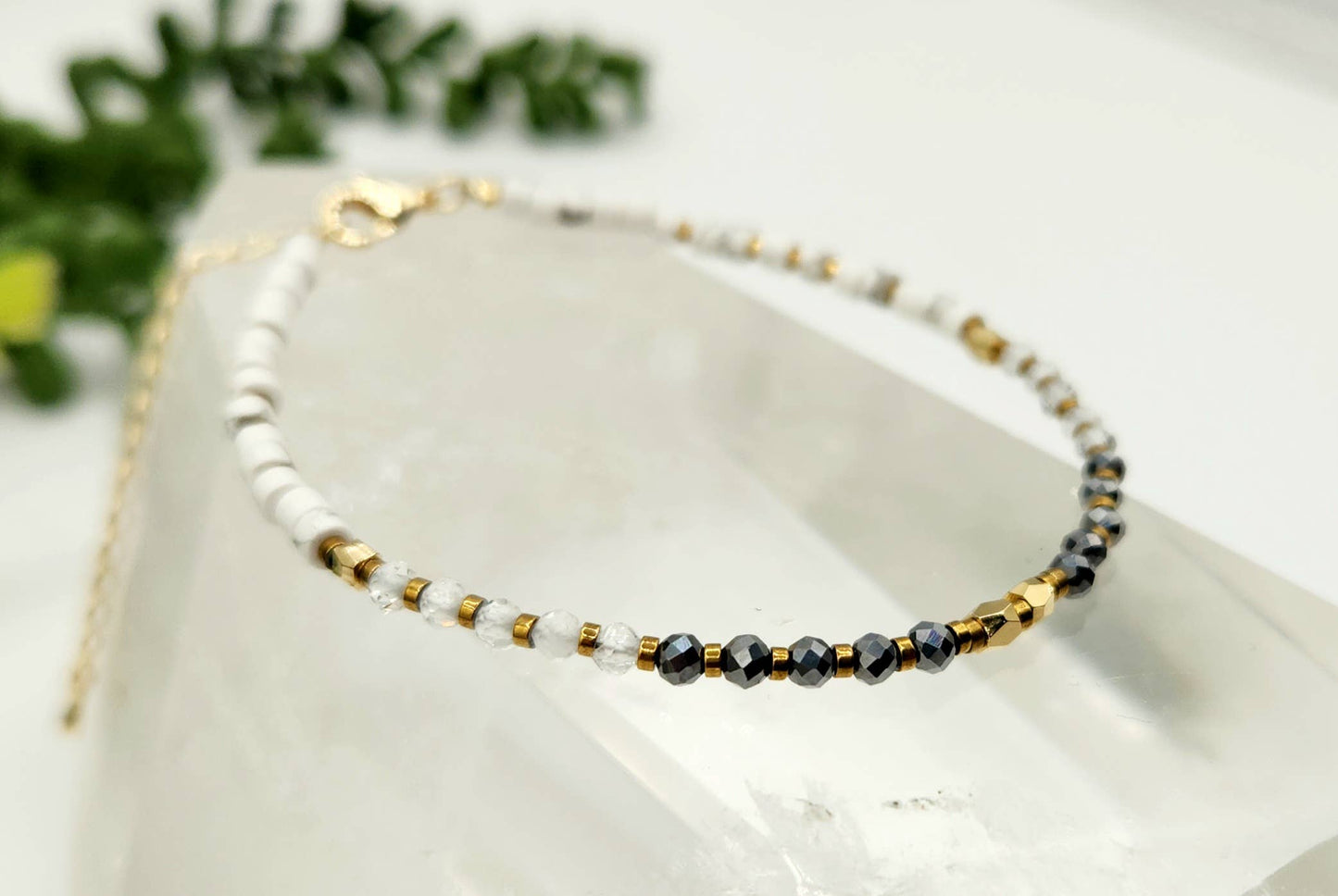 EMPATH PROTECTION-Terahertz/C. Quartz/White Howlite Bracelet: OPTION #1: Bracelets Only